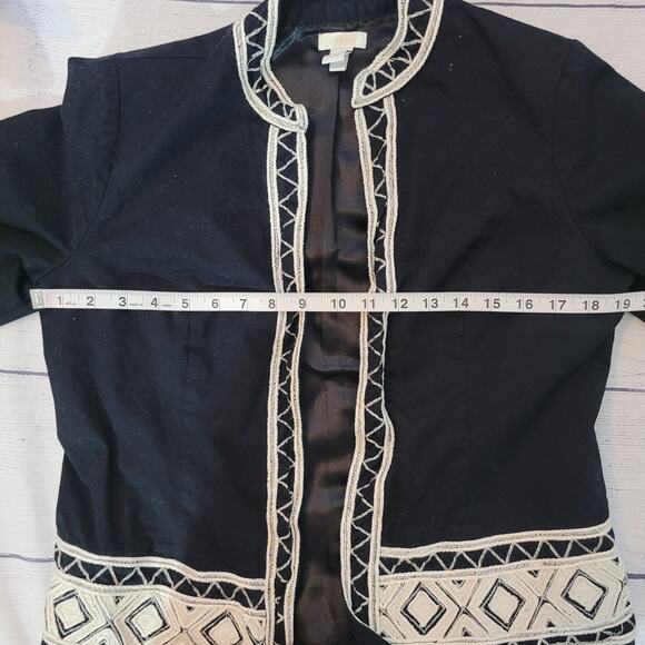 Chico's Size 1 US M Open Front Jacket Black and White Geometric Hems Layer - Picture 5 of 8